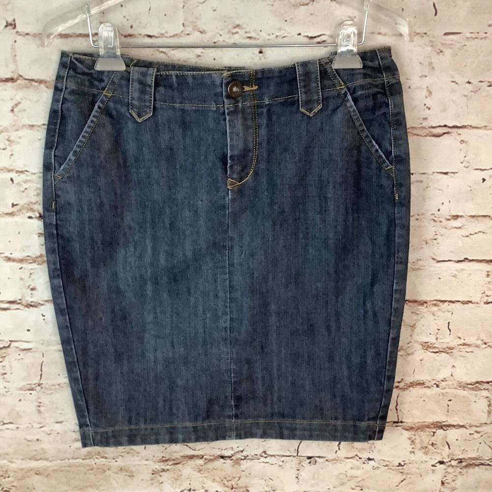 PERSONAL IDENTITY Women's Denim Skirt Size 7 zip straight jean skirt D